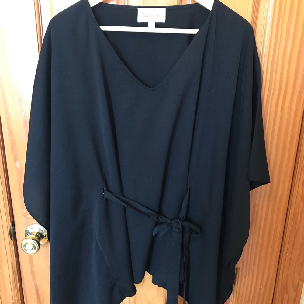 Sabine Tie Waist Kimono Sleeve Tunic, Black, L